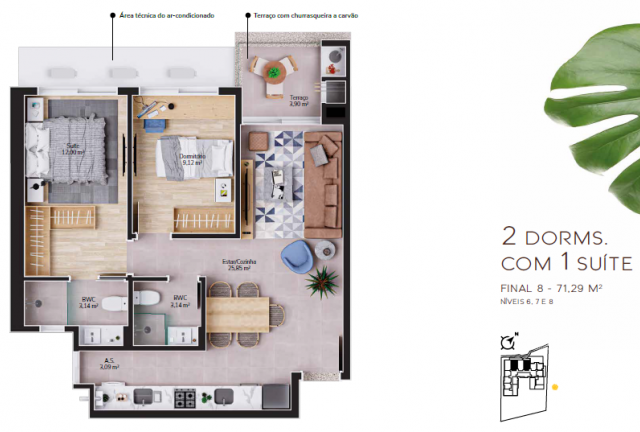  2 Dorm. c/ 1 Suite 71m²