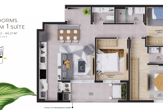  3 Dorm. c/ 1 Suite 94m²
