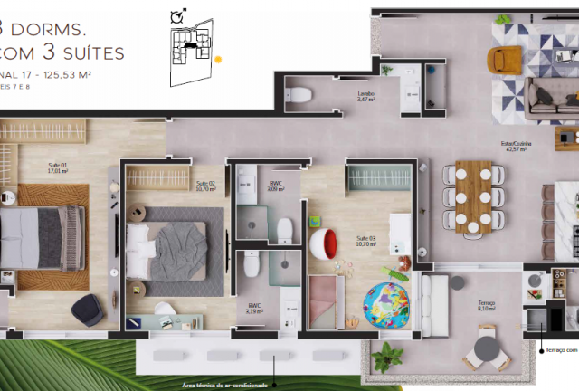  3 Dorm. c/ 3 Suites 125m²